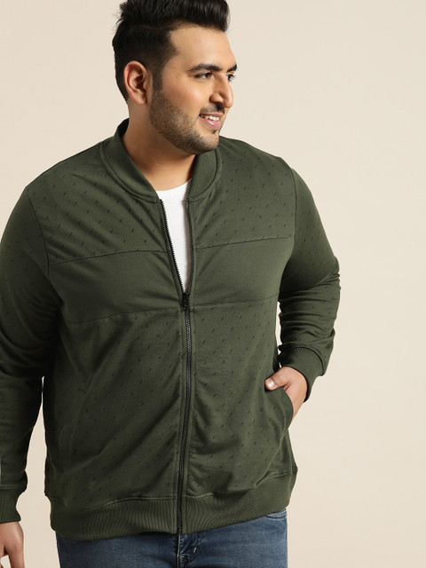

Sztori Plus Size Men Olive Green Black Printed Sweatshirt