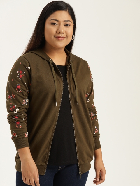 

Sztori Plus Size Women Olive Green Solid Hooded Sweatshirt