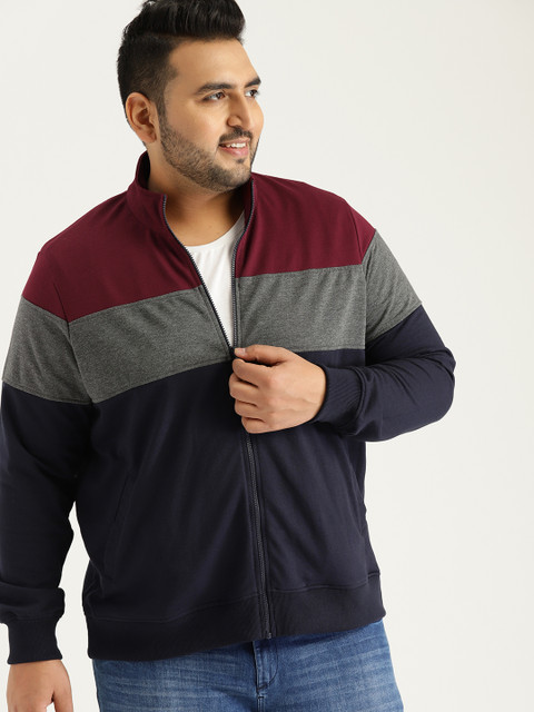 

Sztori Plus Size Men Navy Blue Charcoal Grey Colourblocked Sweatshirt