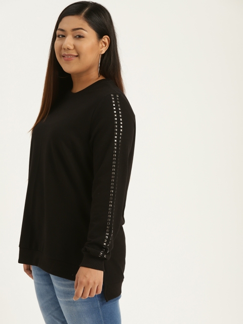 

Sztori Plus Size Women Black Solid Sweatshirt