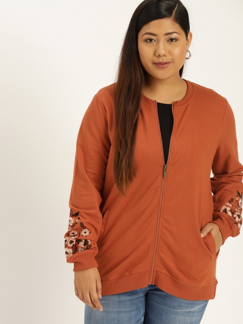 

Sztori Plus Size Women Rust Orange Solid Sweatshirt