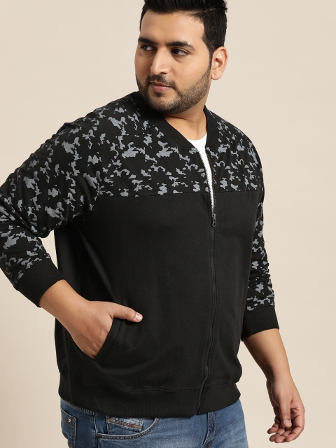 

Sztori Plus Size Men Black Grey Camouflage Print Sweatshirt