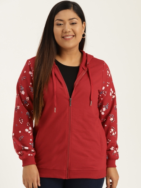 

Sztori Plus Size Women Red Solid Hooded Sweatshirt
