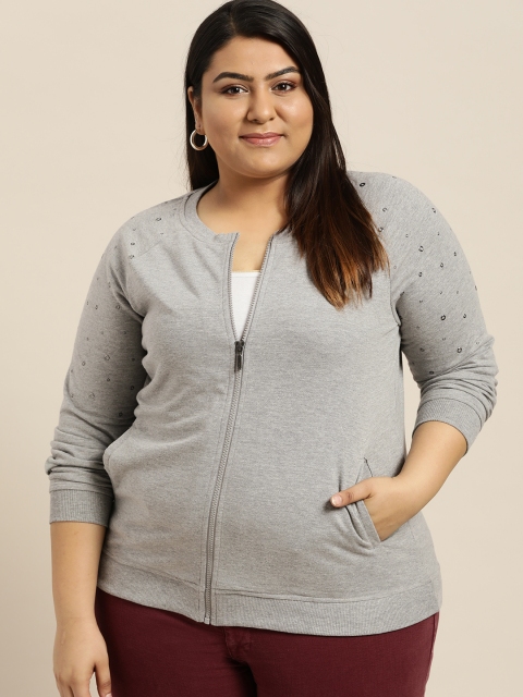 

Sztori Plus Size Women Grey Melange Solid Sweatshirt