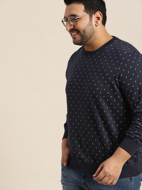 

Sztori Plus Size Men Navy Blue White Printed Sweatshirt