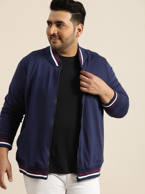 

Sztori Plus Size Men Navy Blue Solid Sweatshirt