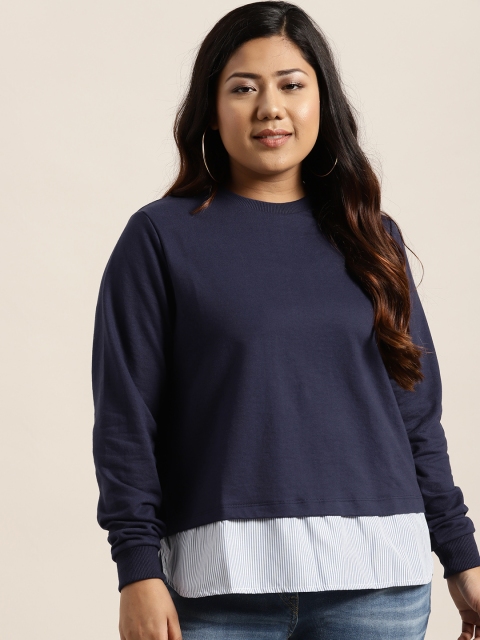 

Sztori Plus Size Women Navy Blue Solid Sweatshirt