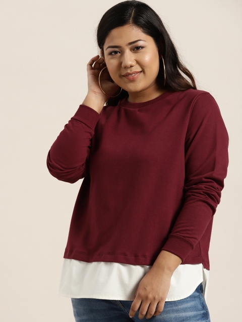 

Sztori Plus Size Women Maroon Off-White Solid Sweatshirt