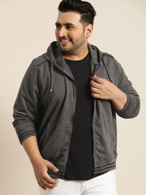 

Sztori Plus Size Men Charcoal Grey Solid Hooded Sweatshirt