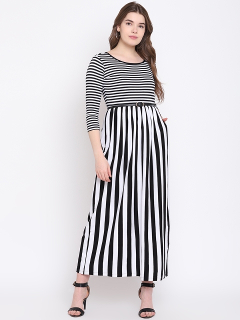 

Texco Women Black & White Striped Fit and Flare Dress
