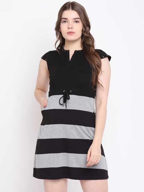 

Texco Women Black & Grey Striped A-Line Dress
