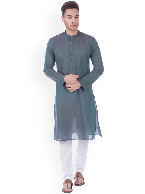 

RAJUBHAI HARGOVINDAS Men Teal Green Woven Design Straight Kurta