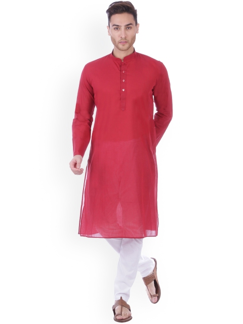 

RAJUBHAI HARGOVINDAS Men Maroon Solid Straight Kurta