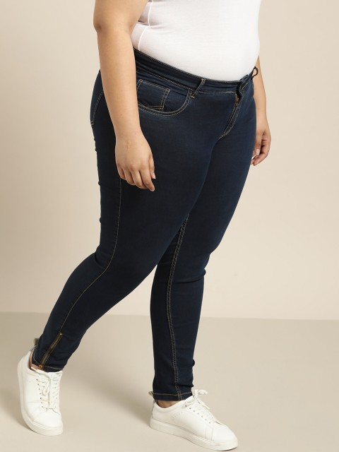 

Sztori Plus Size Women Navy Blue Skinny Fit Mid-Rise Clean Look Stretchable Jeans