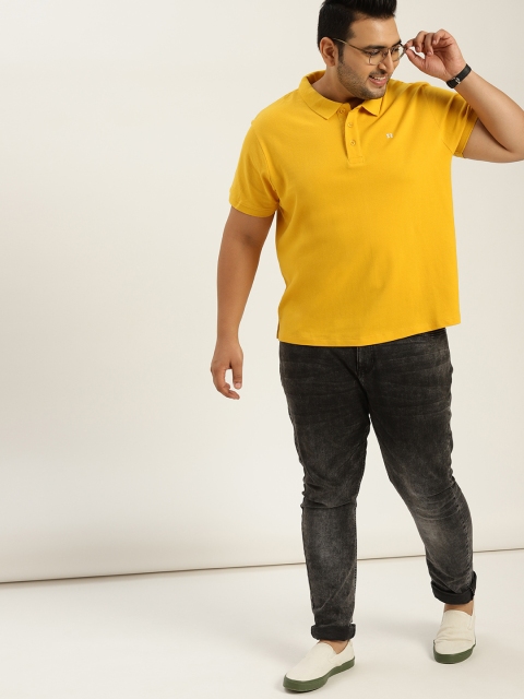 

Sztori Plus Size Men Yellow Solid Polo Collar T-shirt