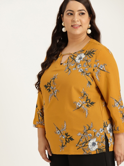 

Sztori Plus Size Women Mustard Printed Top