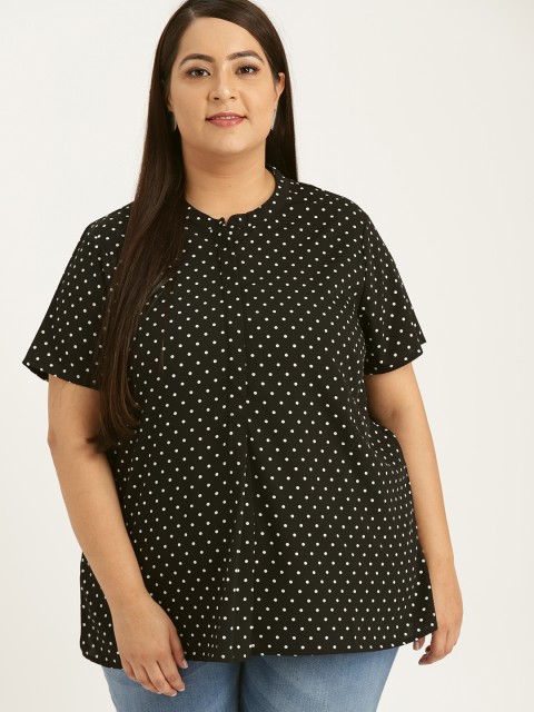 

Sztori Plus Size Women Black White Printed Shirt Style Top