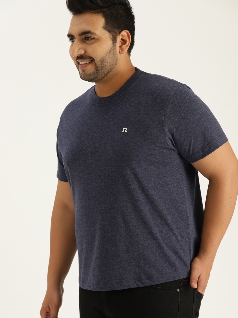 

Sztori Plus Size Men Navy Blue Solid Round Neck T-shirt