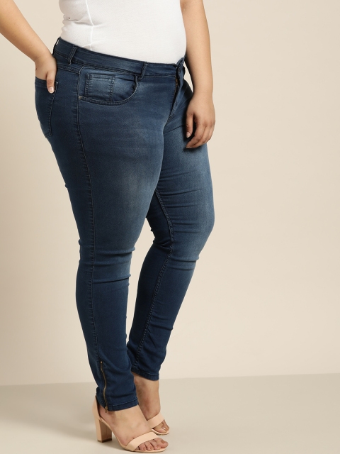 

Sztori Plus Size Women Navy Blue Skinny Fit Mid-Rise Clean Look Stretchable Jeans