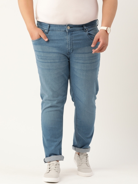 Sztori Plus Size Men Blue Slim Fit Mid-Rise Clean Look Stretchable Jeans