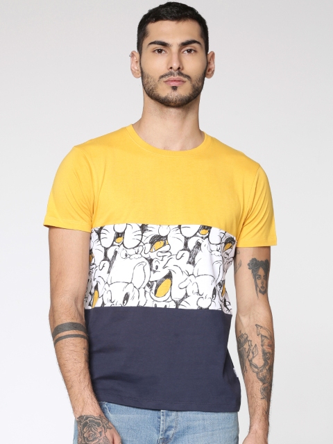 

ONLY & SONS Men Yellow Printed Round Neck T-shirt