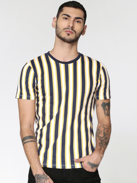 

ONLY & SONS Men White Striped Round Neck T-shirt