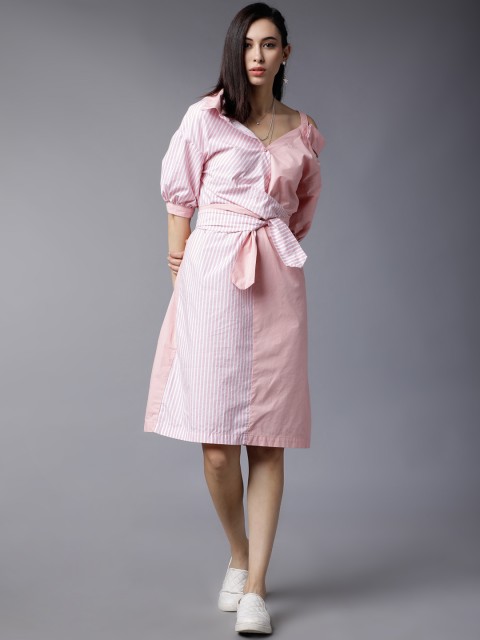 

Tokyo Talkies Women Pink Striped A-Line Dress