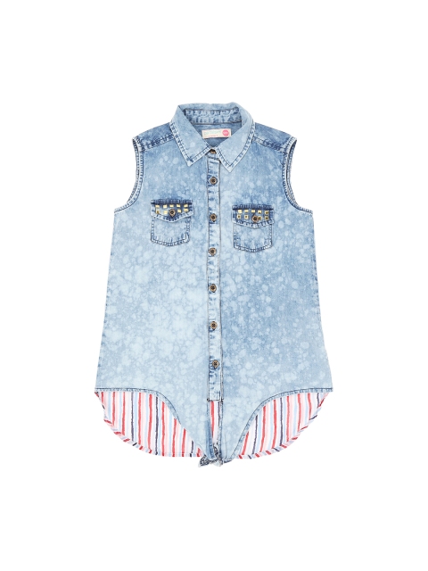 

Pantaloons Junior Girls Blue Washed Shirt Style Denim Top
