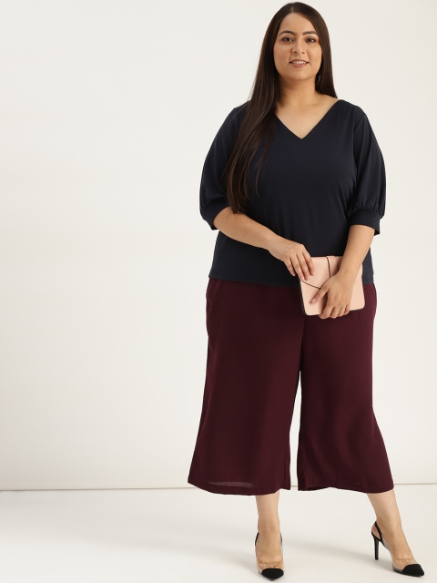 

Sztori Plus Size Women Burgundy Regular Fit Solid Culottes