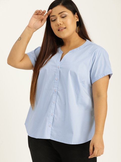 

Sztori Plus Size Women Blue Regular Fit Solid Formal Shirt
