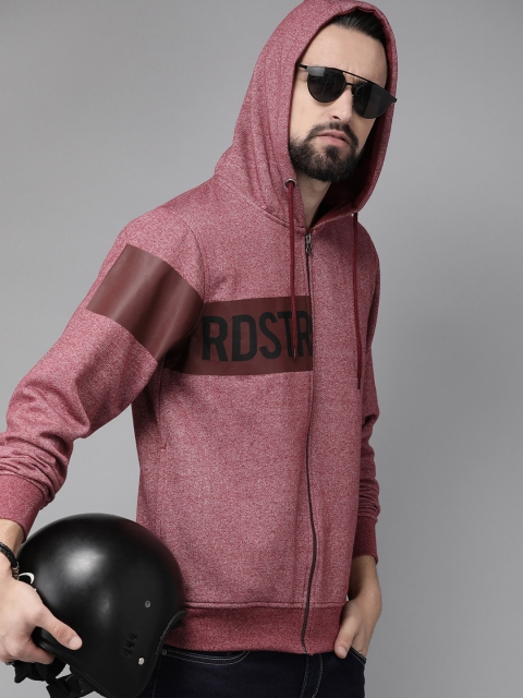 

Roadster Men Red Printed Hooded Sweatshirt