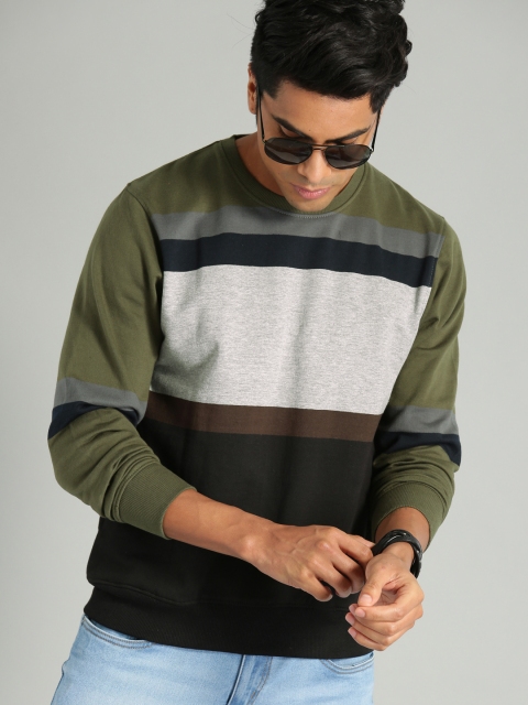 

Roadster Men Black & Olive Green Colourblocked Sweatshirt