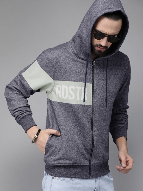 

Roadster Men Navy Blue & Green Printed Hooded Sweatshirt