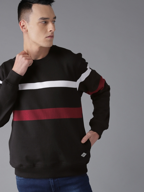 

The Roadster Lifestyle Co Men Black & White Striped Sweatshirt