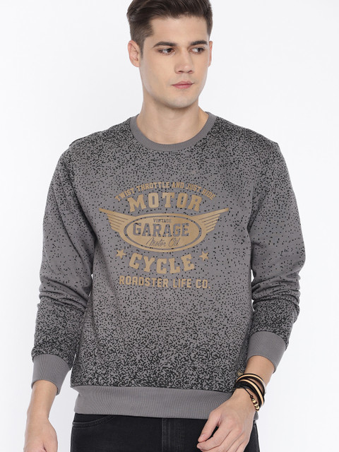 

Roadster Men Grey & Black Printed Sweatshirt