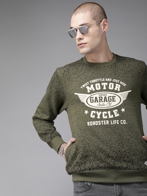 

Roadster Men Olive Green & Black Printed Sweatshirt