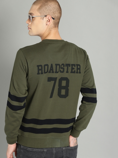 

Roadster Men Olive Green Printed Sweatshirt