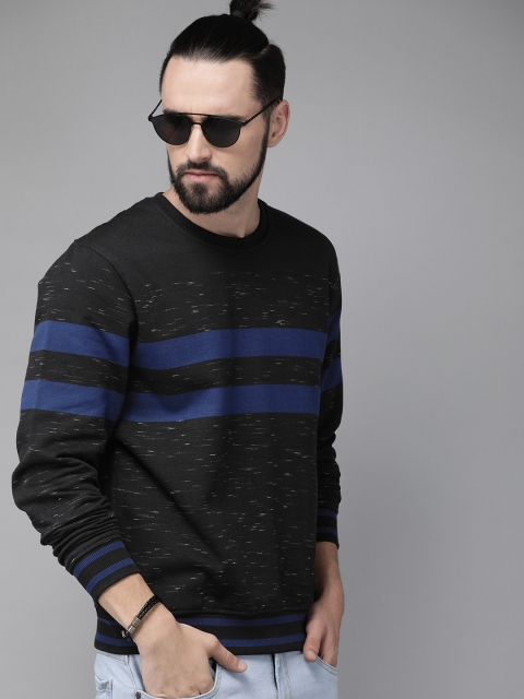 

Roadster Men Black & Blue Striped Sweatshirt