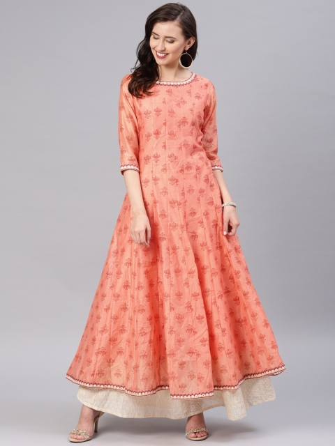 

Alena Women Peach-Coloured Printed A-Line Kurta