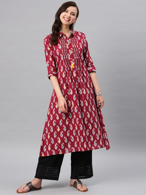 

Alena Women Maroon & Multicoloured Embellished A-Line Kurta
