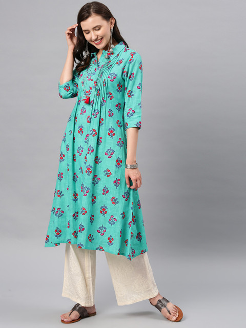 

Alena Women Sea Green & Blue Embellished A-Line Kurta