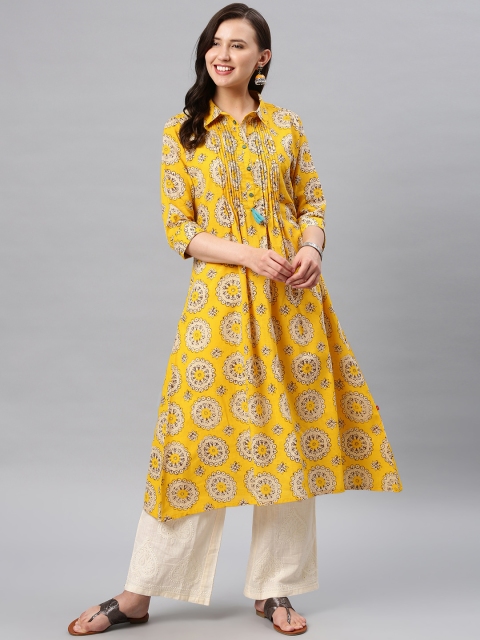 

Alena Women Yellow & Off-White Embellished A-Line Kurta