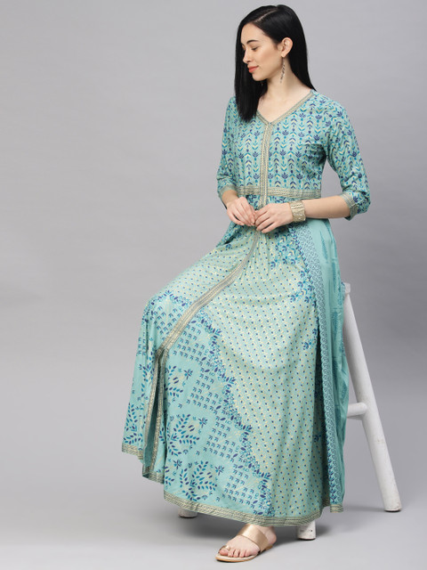 

Alena Women Sea Green & Navy Blue Printed A-Line Kurta