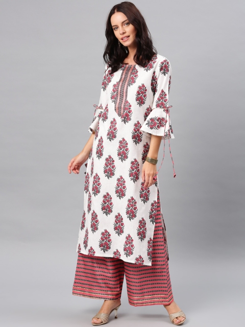 

Alena Women White & Red Printed Kurta with Palazzos