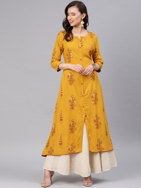 

Alena Women Mustard Printed A-Line Kurta