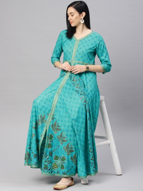 

Alena Women Turquoise Blue Printed A-Line Kurta