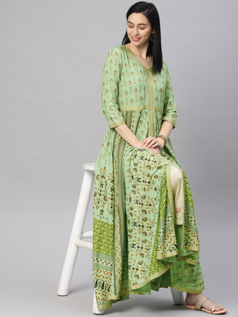 

Alena Women Fluorescent Green Printed A-Line Kurta