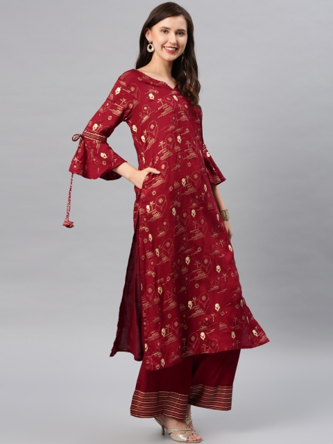 

Alena Women Maroon Printed Kurta with Palazzos