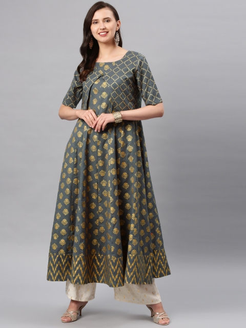 

Alena Women Grey Printed A-Line Kurta With Jacket