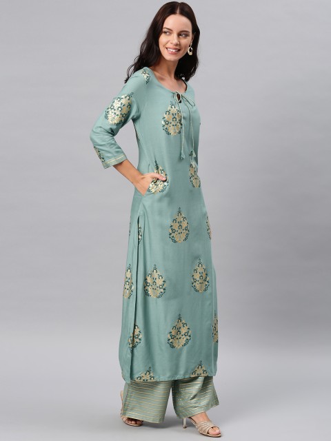 

Alena Women Green Printed Kurta with Palazzos
